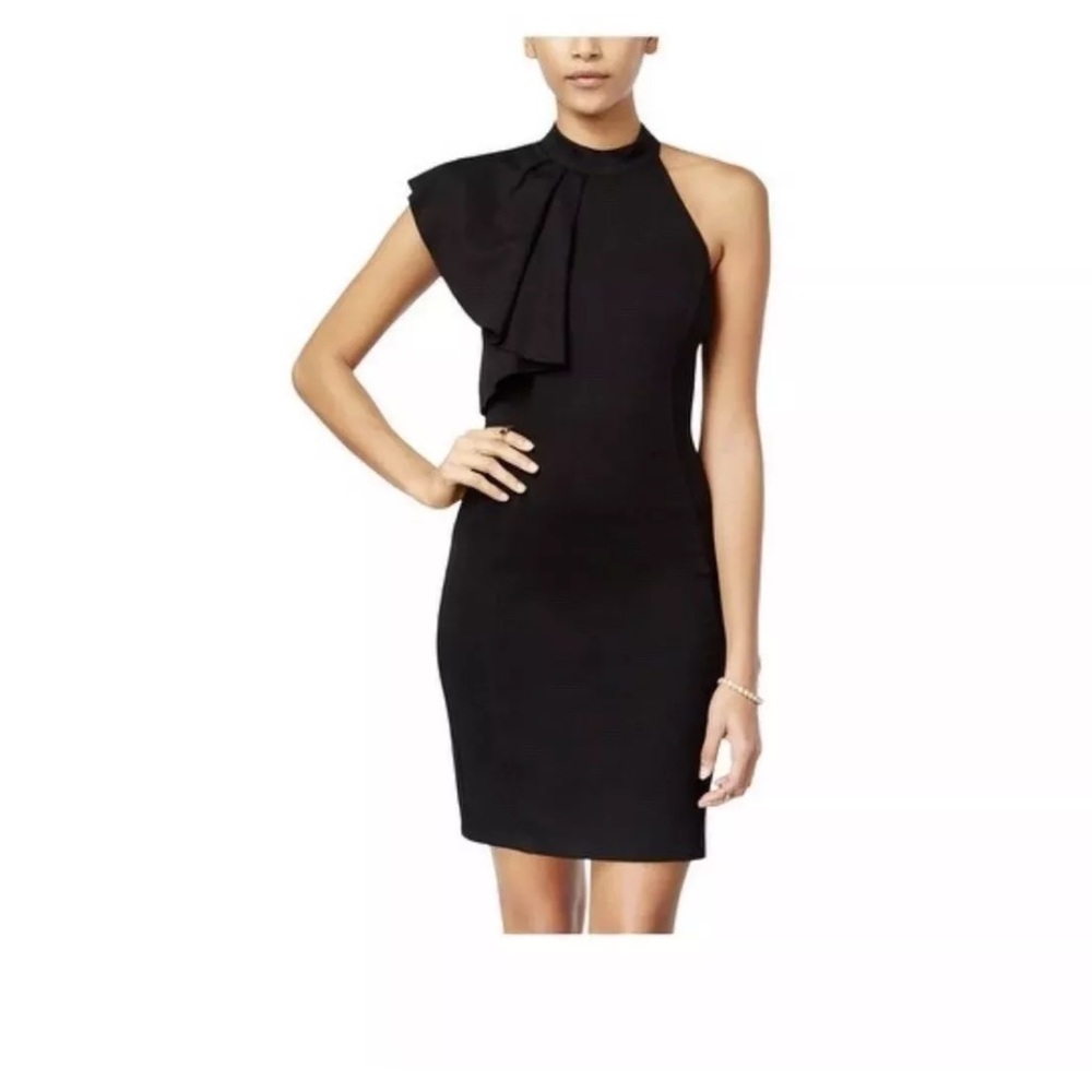 She + Sky  Bodycon Junior Dress Ruffle Sleeveless, Black  -Size L